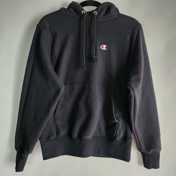 Champion Reverse Weave Embroidered Logo Mens Small Long Sleeve Black Hoodie - Picture 1 of 10